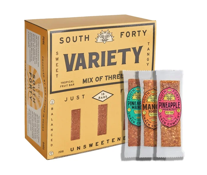 South 40 Snacks Premium Tropical Fruit Bars Mix of 3 Variety Pack, Just 1-3 ingredients (35g Bar, Pack of 18)