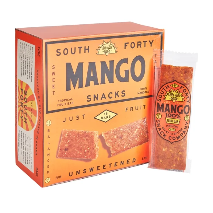 South 40 Snacks Tropical Mango Fruit Bar, just 1 Ingredient, No Added Sugar, Real Dried Fruit Leather (35g Bar, Pack of 18)