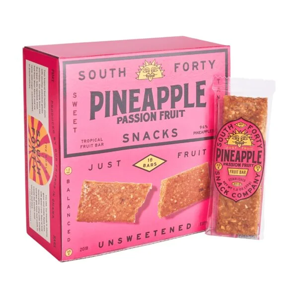 South 40 Snacks Tropical Pineapple Passionfruit Fruit Bar, just 2 Ingredients, Real Dried Fruit Leather (35g Bar, Pack of 18)