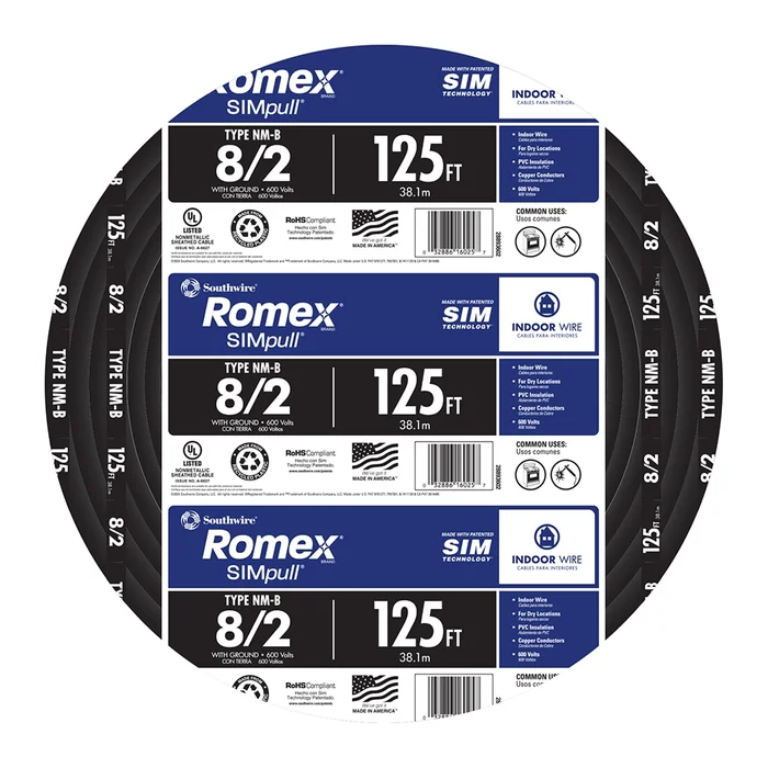 Southwire 125-ft 8 / 2 / Romex SIMpull Stranded Indoor CU NM-B W/G Individual pack ( By-the-roll )