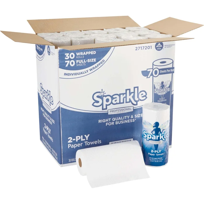 Sparkle Professional Series 2-Ply Perforated Kitchen Paper Towel Rolls, 70 Sheets Per Roll; 30 Rolls Per Case