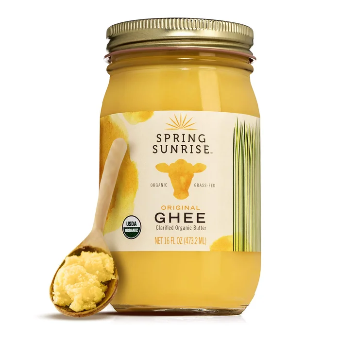 Spring Sunrise Organic Grass Fed Ghee Butter – USDA Certified Organic Clarified Butter – Sustainably Sourced (16oz Jar)