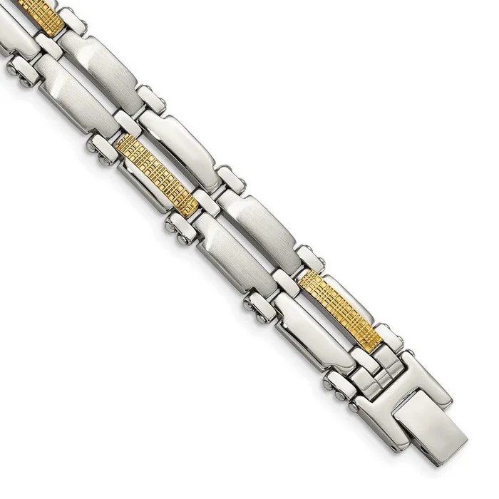 Stainless Steel & 14K Brushed & Polished 8.5in Bracelet