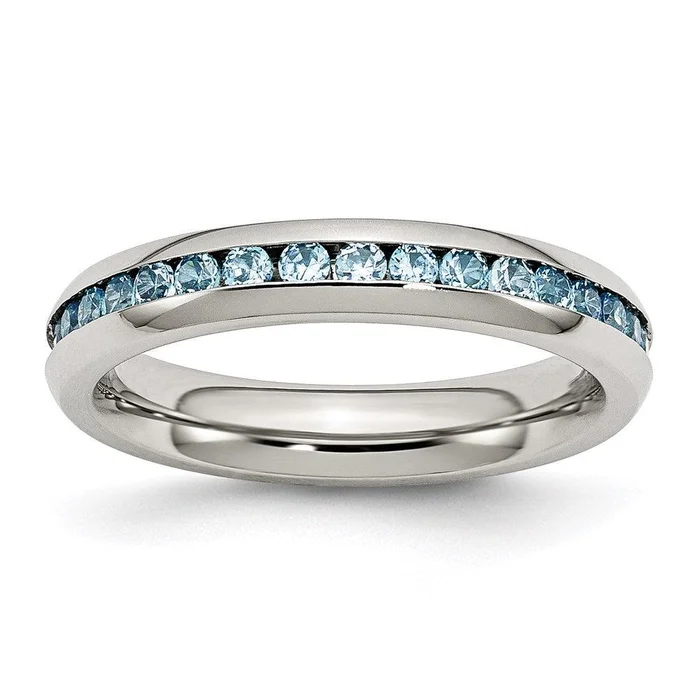 Stainless Steel 4mm December Teal CZ Ring