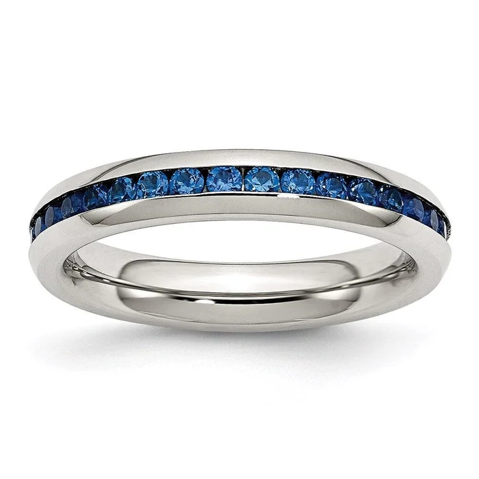 Stainless Steel 4mm September Blue CZ Ring