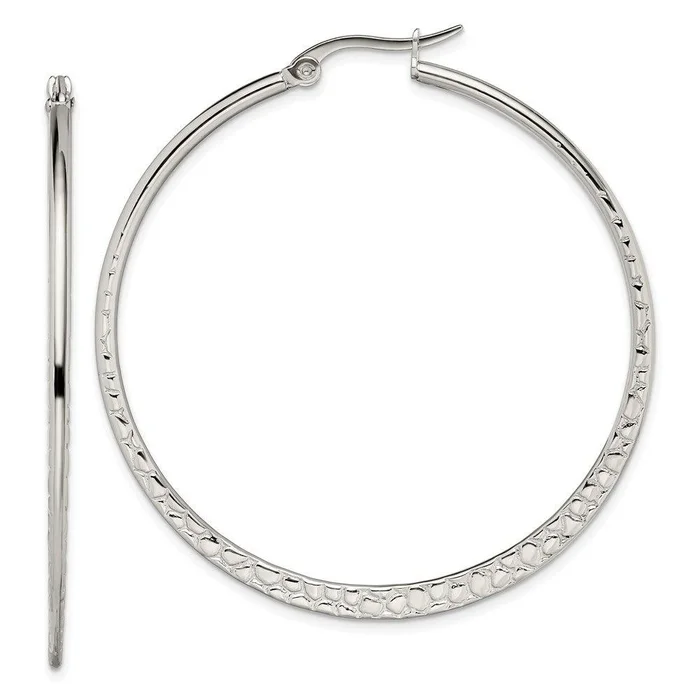 Stainless Steel 50mm Textured Hoop Earrings
