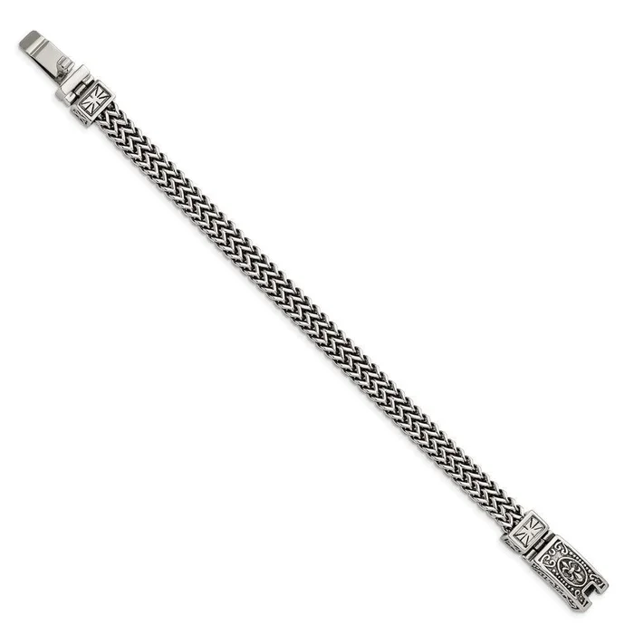 Stainless Steel Antiqued and Polished 2-Strand Franco Link 8.5in Bracelet
