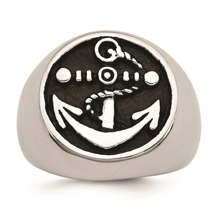 Stainless Steel Antiqued and Polished Anchor Ring