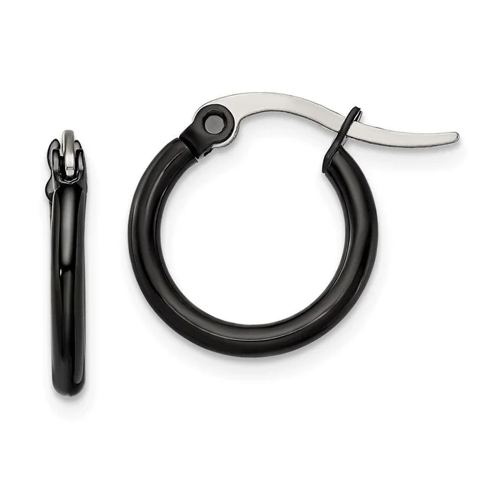 Stainless Steel Black IP plated 15.5mm Hoop Earrings