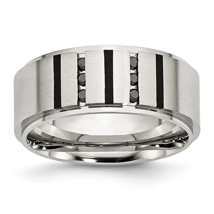 Stainless Steel Black IP-plated/Black Diamonds 9mm Brushed Band