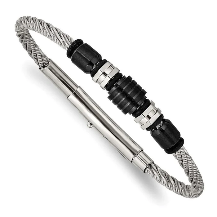 Stainless Steel Brushed & Polished Black IP & Rubber Adj.8 to 8.75in Bracel