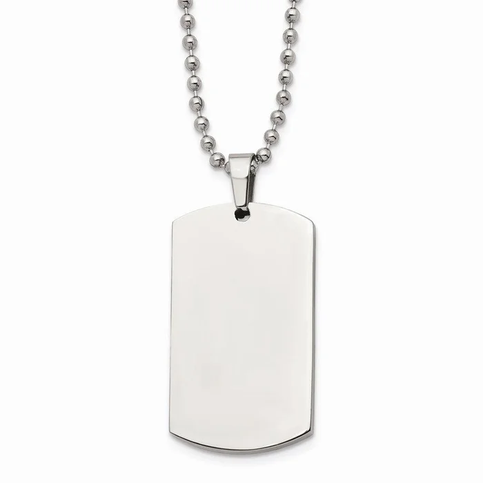 Stainless Steel Brushed & Polished Rounded Edge 4mm Thick Dog Tag Necklace