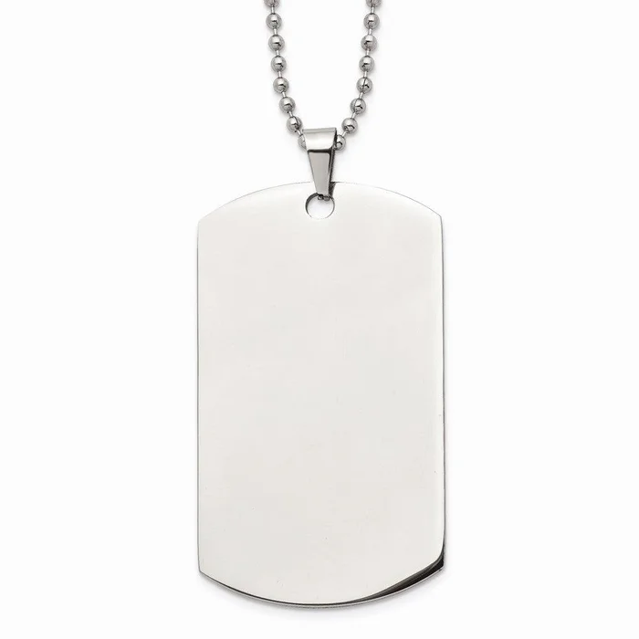 Stainless Steel Brushed & Polished Rounded Edge XLarge 2mm Dog Tag Necklace