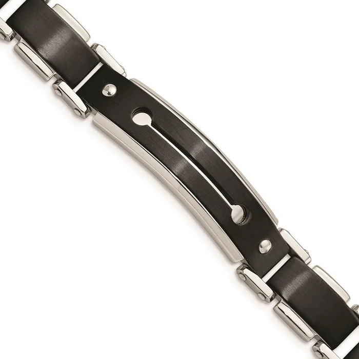 Stainless Steel Brushed and Polished Black IP-plated 8.5in Bracelet