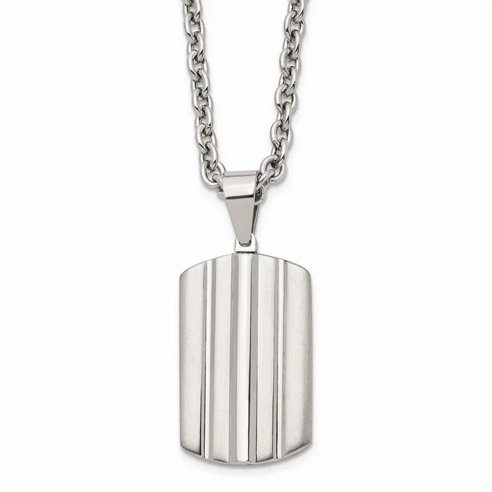 Stainless Steel Brushed and Polished Grooved Dogtag Necklace