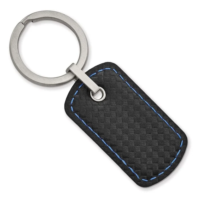 Stainless Steel Brushed Leather & Carbon Fiber Stitched Key Ring