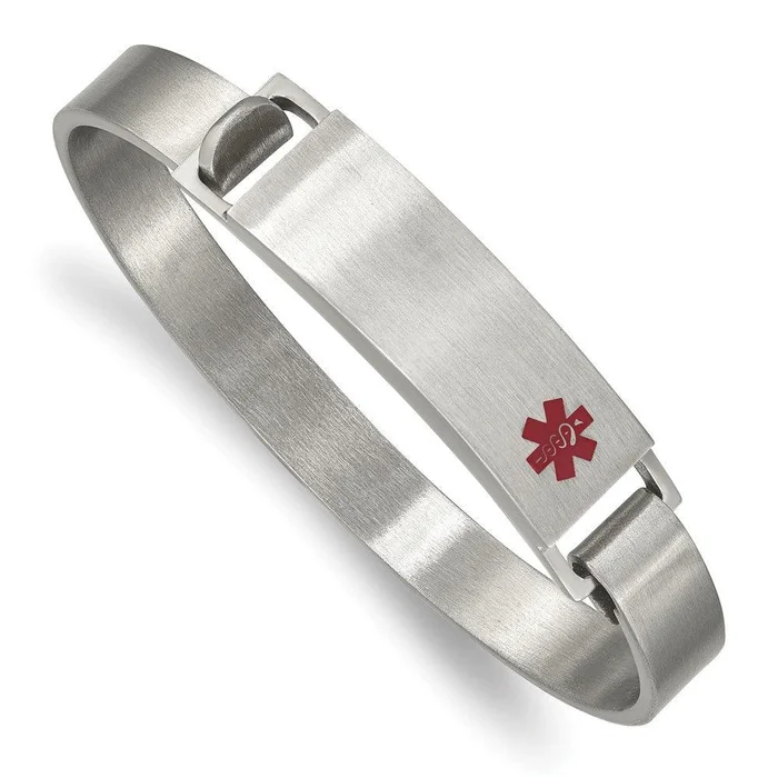 Stainless Steel Brushed w/ Red Enamel 8.00mm Medical ID Bangle