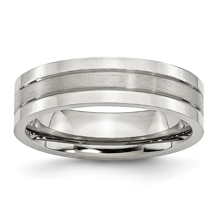 Stainless Steel Grooved 6mm Satin and Polished Band
