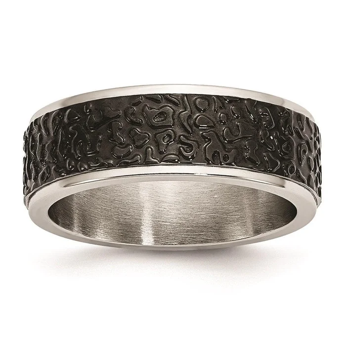 Stainless Steel Polished and Textured Black Ip-plated Band