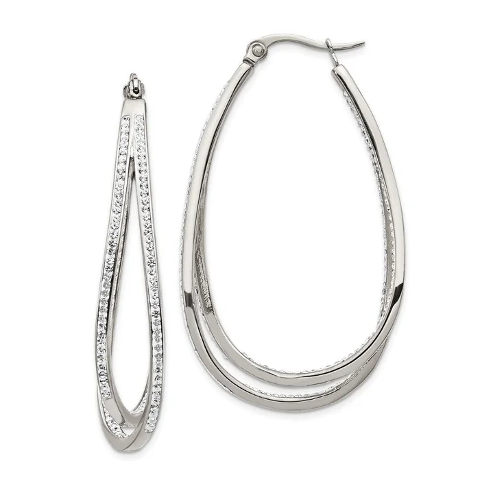 Stainless Steel Polished w/Preciosa Crystal In & Out Twisted Hoop Earrings