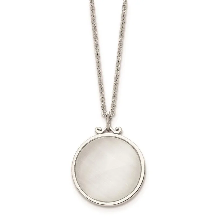 Stainless Steel Polished White Cat’s Eye Round Necklace