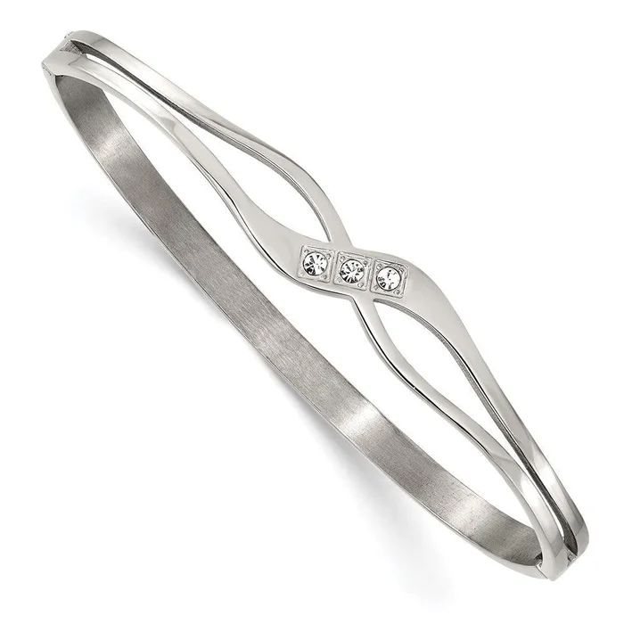 Stainless Steel Polished with CZ Hinged Bangle