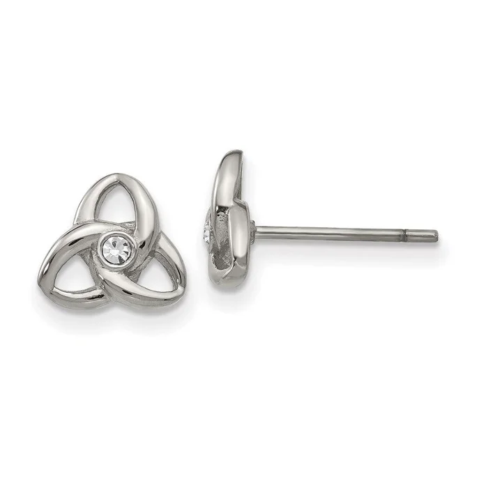 Stainless Steel Polished with Preciosa Crystal Trinity Knot Post Earrings