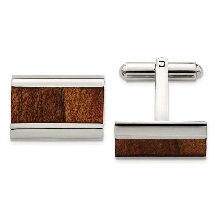 Stainless Steel Polished Wood Inlay Enameled Cufflinks