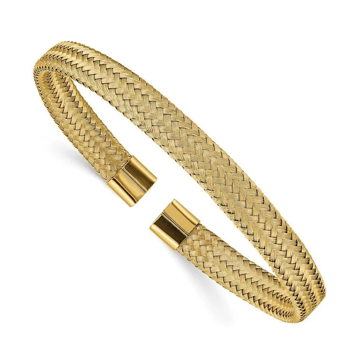 Stainless Steel Polished Yellow IP-plated 6.00mm Mesh Wire Cuff Bangle