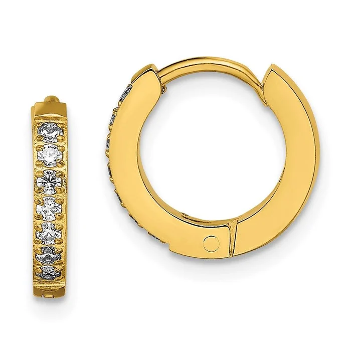Stainless Steel Polished Yellow IP w/Preciosa Crystal Hinged Hoop Earrings