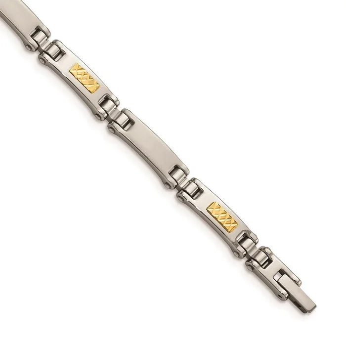 Stainless Steel w/14k Polished & Brushed Link Bracelet