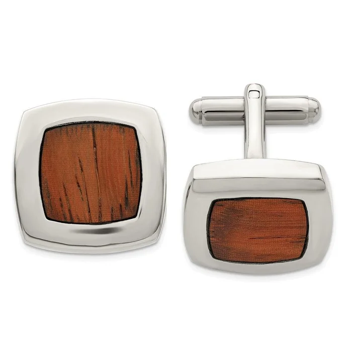 Stainless Steel Wood Inlay Cufflinks