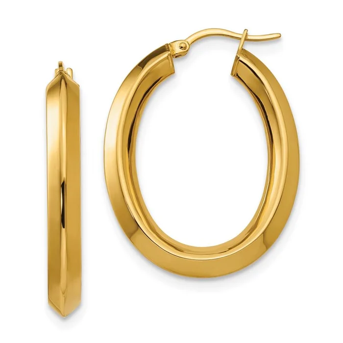 Stainless Steel Yellow IP-plated Knife Edge Hollow Oval Hoop Earrings