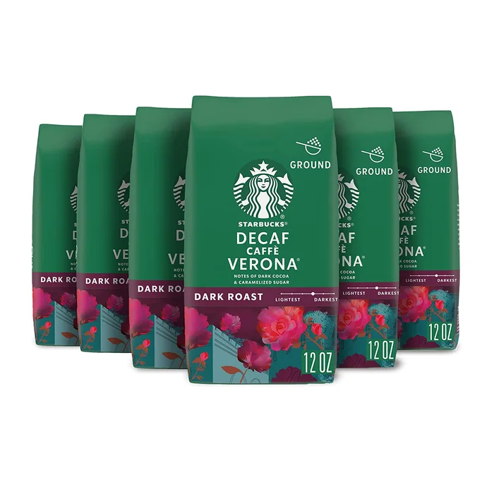 Starbucks Ground Coffee Dark Roast Coffee Decaf Caffè Verona Arabica 6 bags (12 oz each)