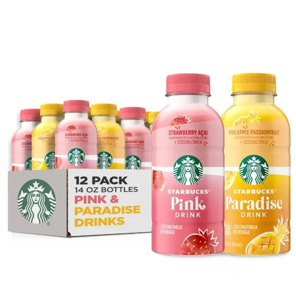 Starbucks Pink & Paradise Drink, 2 Flavor Variety Pack, Coconut Milk, 14oz Bottles (12 Pack)