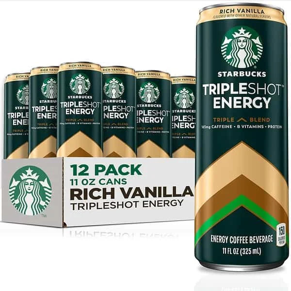 Starbucks Tripleshot Coffee Energy Drink, Rich Vanilla, 11 fl oz Cans (12 Pack), Triple Blend, 165mg Caffeine