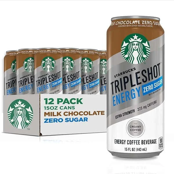 Starbucks Tripleshot Zero Sugar Energy Extra Strength Espresso Coffee Beverage, Milk Chocolate, 15 oz Cans (12 Pack), Brown