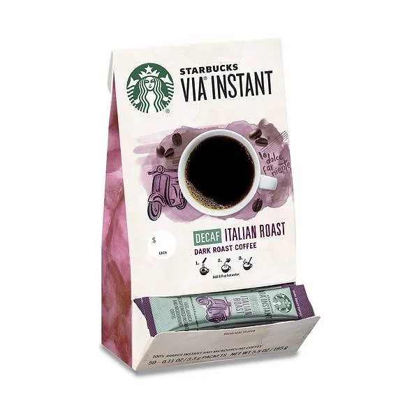 Starbucks VIA Instant Coffee—Dark Roast Coffee—Decaf Italian Roast— Arabica—1 box (50 packets)