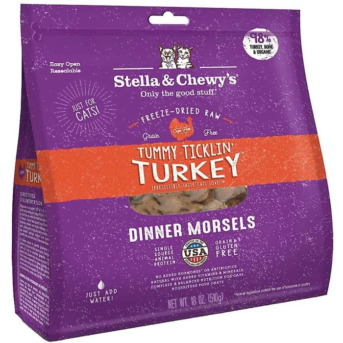 Stella and Chewy’s Tummy Ticklin’ Turkey Dinner Morsels Freeze-Dried Raw Cat Food – Tummy Ticklin’ Turkey – 18-oz bag