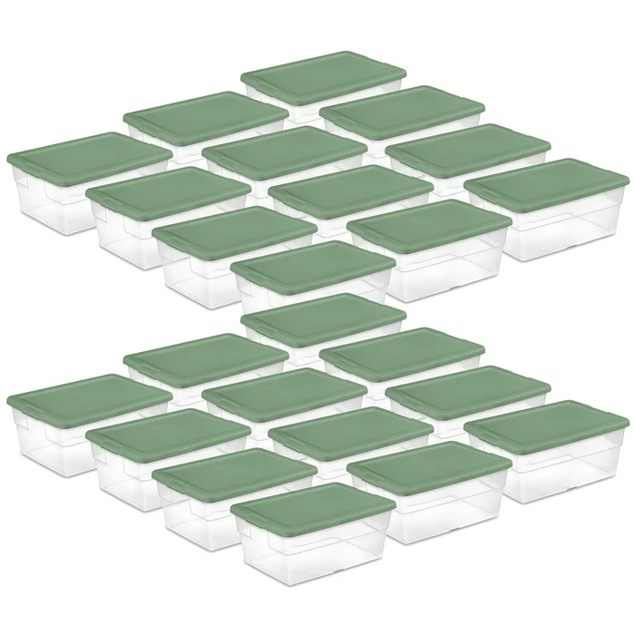 Sterilite 16 Qt Plastic Storage Tote Home Organizer Bins with Lid, 24 Pack
