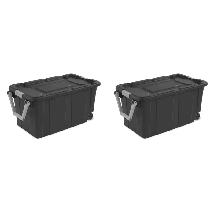 Sterilite 40 Gallon Wheeled Industrial Tote Plastic Adult, Flat Gray, Set of 2
