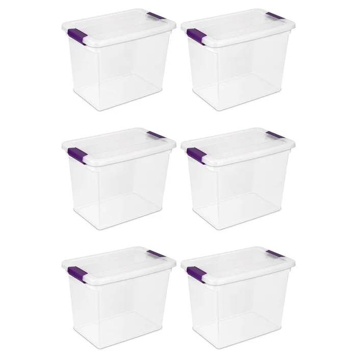 Sterilite Corporation 6-Pack Medium 6.75-Gallons (60-Quart) Clear Rolling Tote with Latching Lid