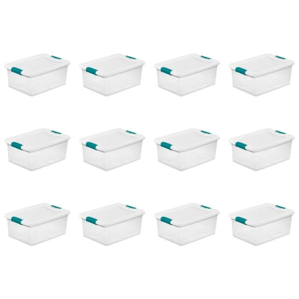 Sterilite Plastic 15 Quart Storage Box Container with Latching Lid (Set of 12)