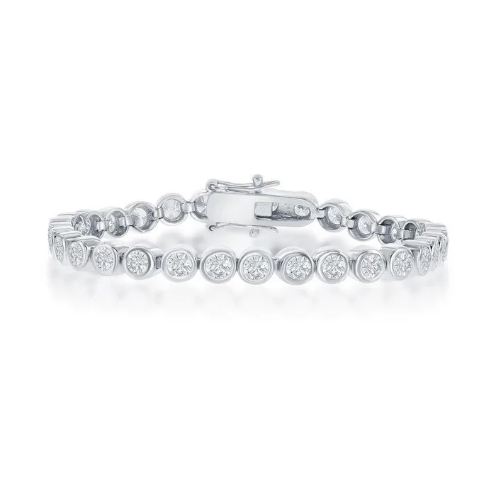 Sterling Silver 3mm Bezel-Set Round CZ Tennis Bracelet, 7″