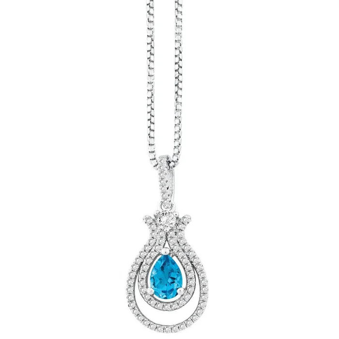 Sterling Silver .945cttw Round & Pear Swiss Blue Topaz with .552ct Wh Tpz Necklace