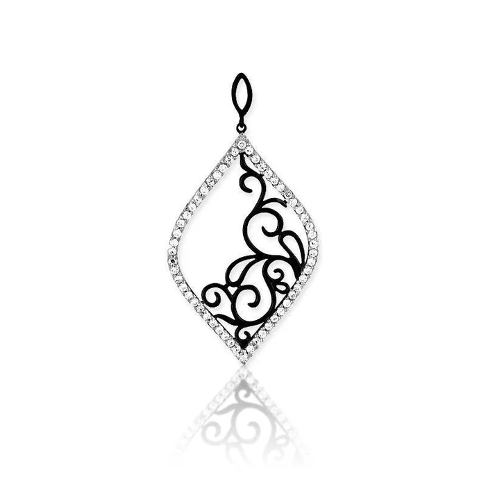 Sterling Silver Black Rhodium Open Marquise Pendant