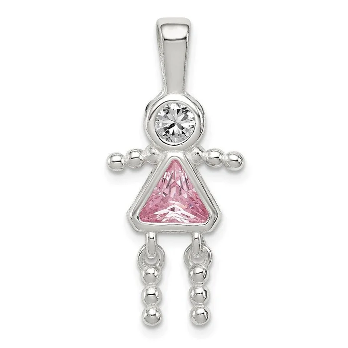 Sterling Silver CZ & October Pink CZ Girl Pendant