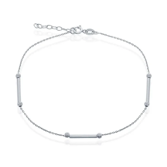 Sterling Silver Diamond Cut Beads with Rods Anklet