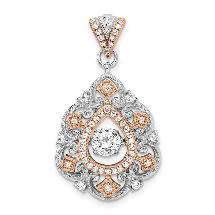 Sterling Silver Plat-plate Rose-tone Vibrant Swarovski Zirconia Fancy Penda