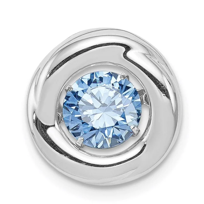 Sterling Silver Platinum-plated Polished Vibrant Blue CZ Circle Pendant